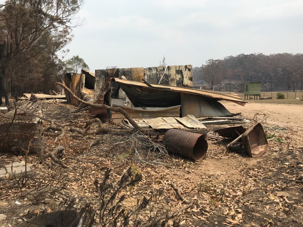 A rural property burned by a bush fire