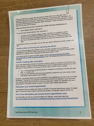 an information sheet about the covid-19 vaccine.