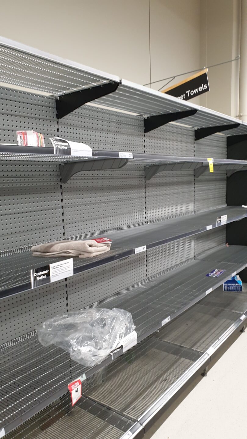 empty supermarket shelves.