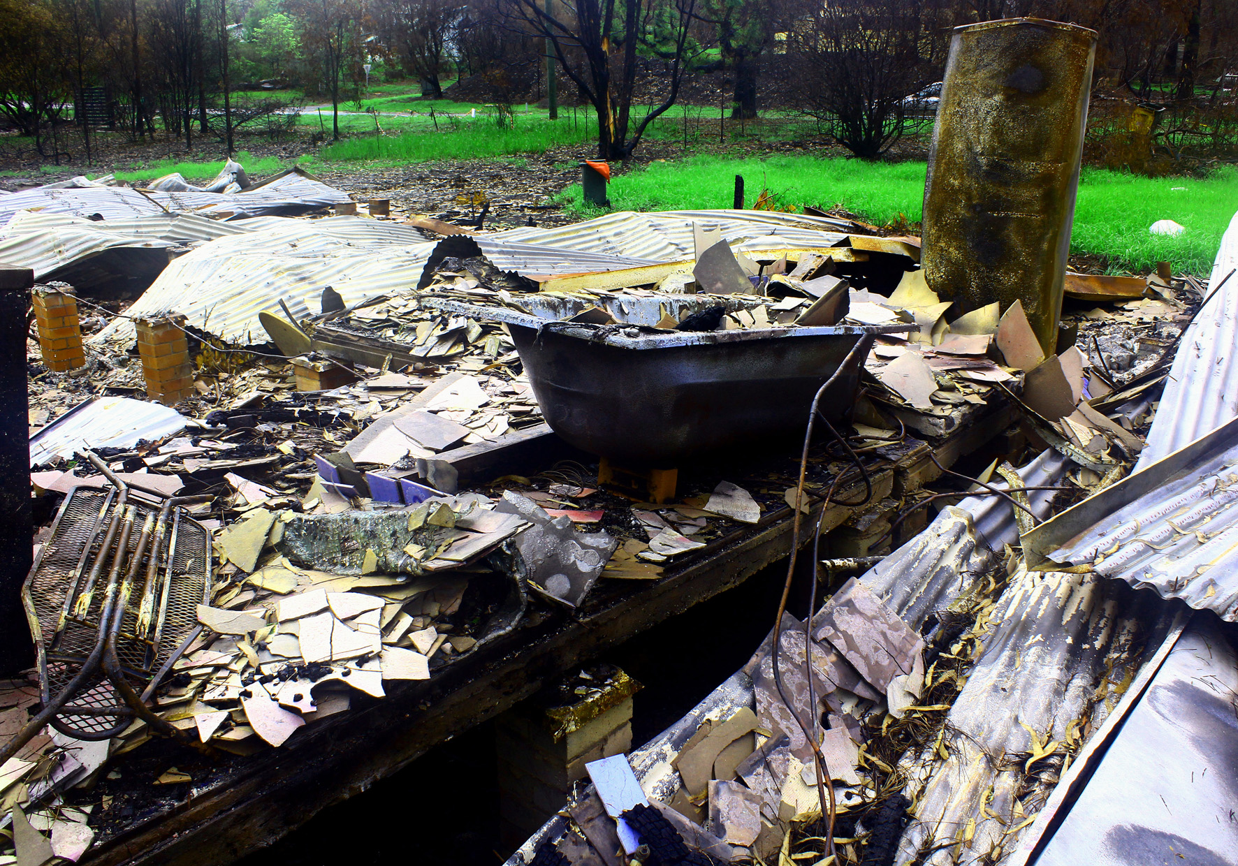 a site of burnt rubble.