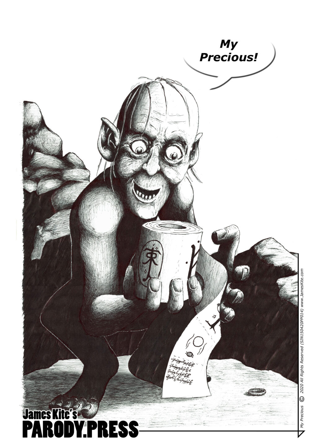 Illustration of Gollum holding toilet paper saying 'My precious'.
